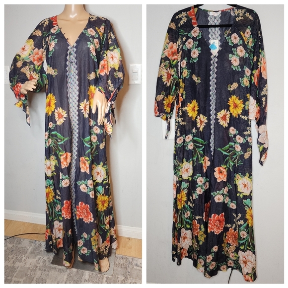 NWT Johnny Was Silk Cotton Maxi Dress Swim Coverup Size XXL Boho Beachy - Picture 1 of 16